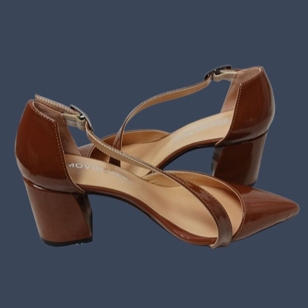 Movinsteps Womens Patent Leather Block Mid Heel Strap Pumps Brown Size 5 - Picture 10 of 14
